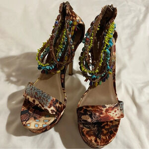 Zigi New York Bohemian Beaded floral sexy high heels platform  sandals size 9